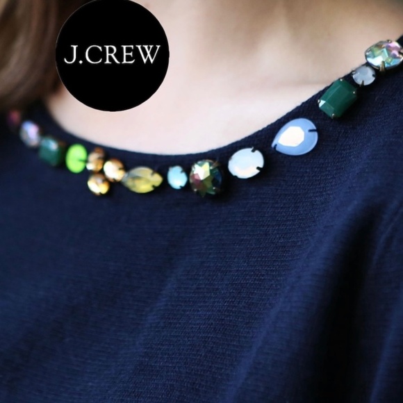 J CREW BEADED 3/4 SLEEVE NAVY MERINO WOOL BLEND SWEATER NWT- SIZE XXS $179. - Picture 2 of 14